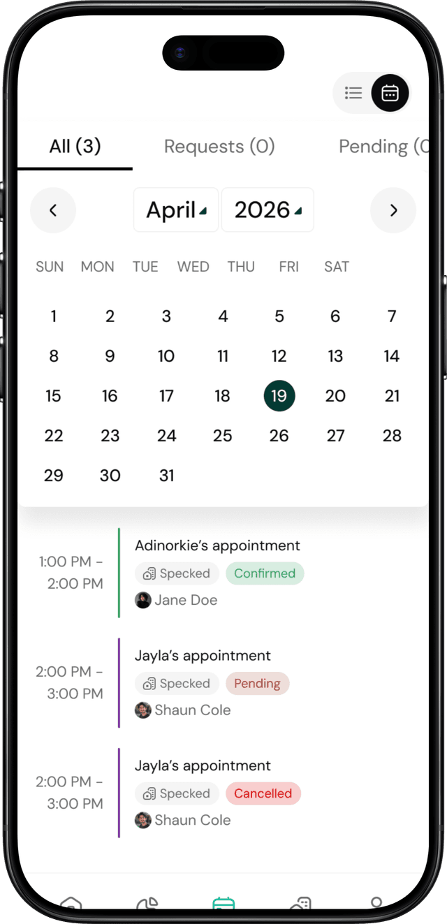 Calendar view showing appointments