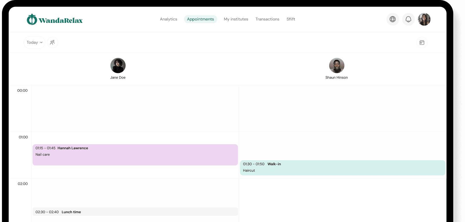 WandaRelax appointments dashboard